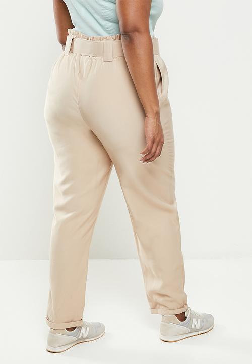 Me&B - Plus elastic easy pant with fabric covered belt - beige 