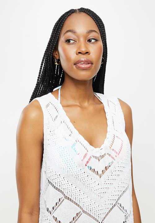 dailyfriday - Side slit low v-neck kaftan - white