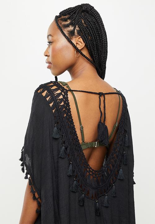 dailyfriday - Fringe low back kaftan - black