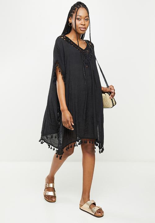 dailyfriday - Fringe low back kaftan - black