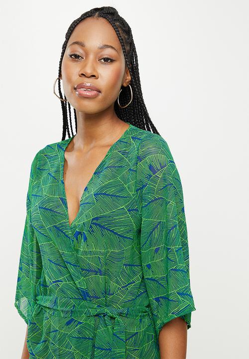 dailyfriday - Short sleeve kaftan - green based print