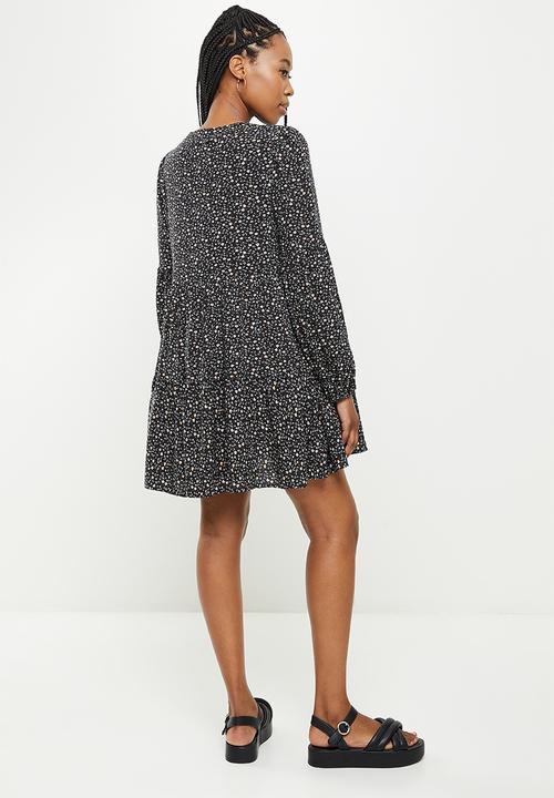 dailyfriday - Long sleeve tiered mini dress - black 