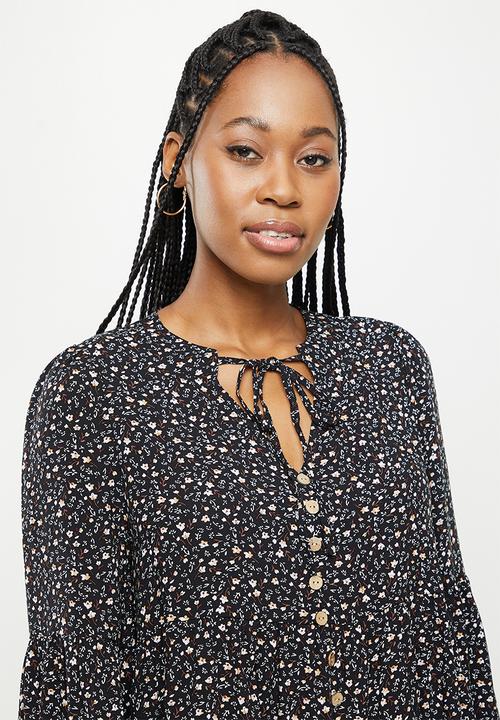 dailyfriday - Long sleeve tiered mini dress - black 