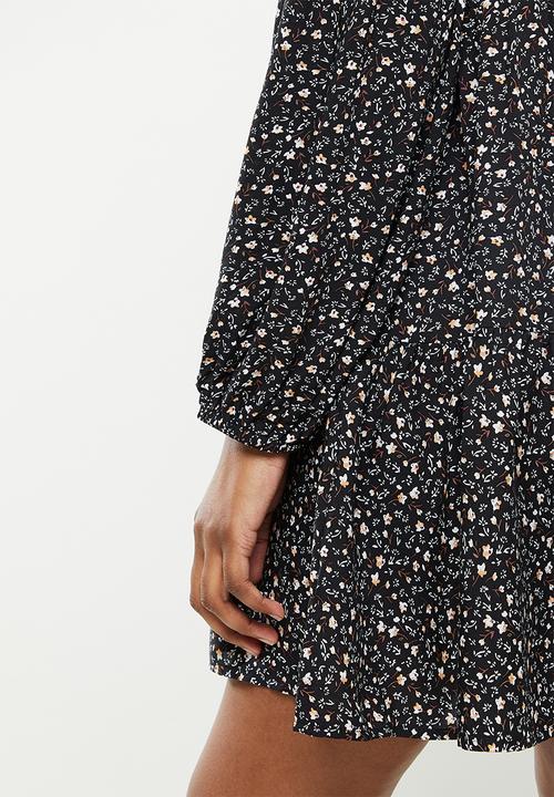 dailyfriday - Long sleeve tiered mini dress - black 