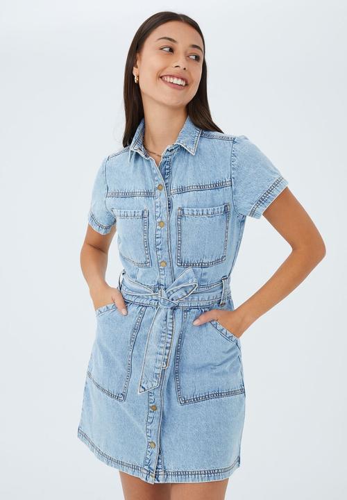 Cotton On - Utility mini dress - mid wash