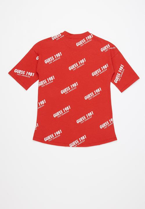 GUESS - Kids oversize short sleeve t-shirt - red & white 