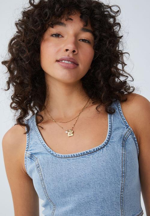 Cotton On - Stretch denim mini dress - mid wash