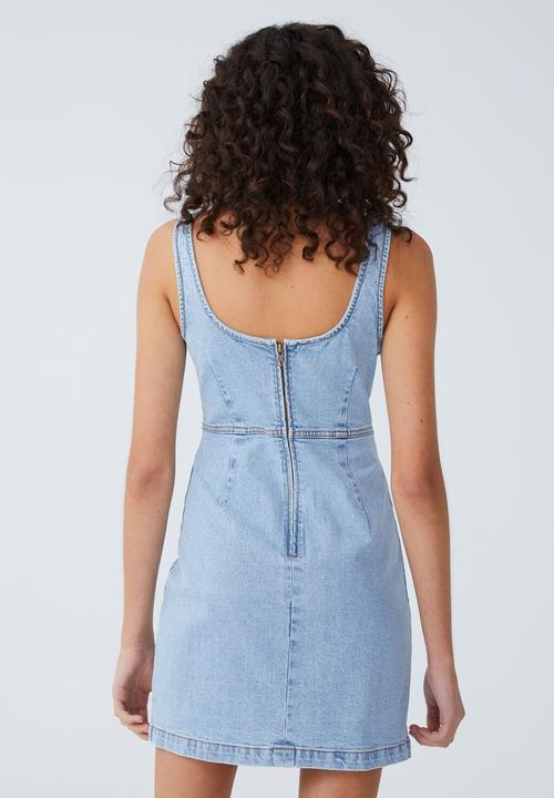Cotton On - Stretch denim mini dress - mid wash