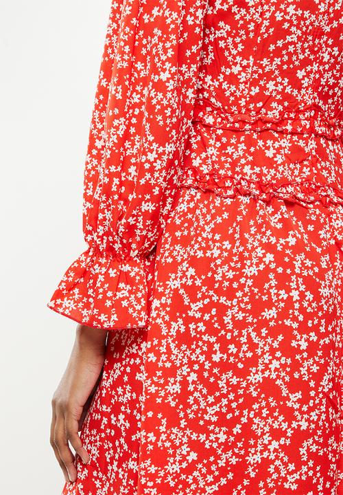 dailyfriday - Floral empire midi dress - red