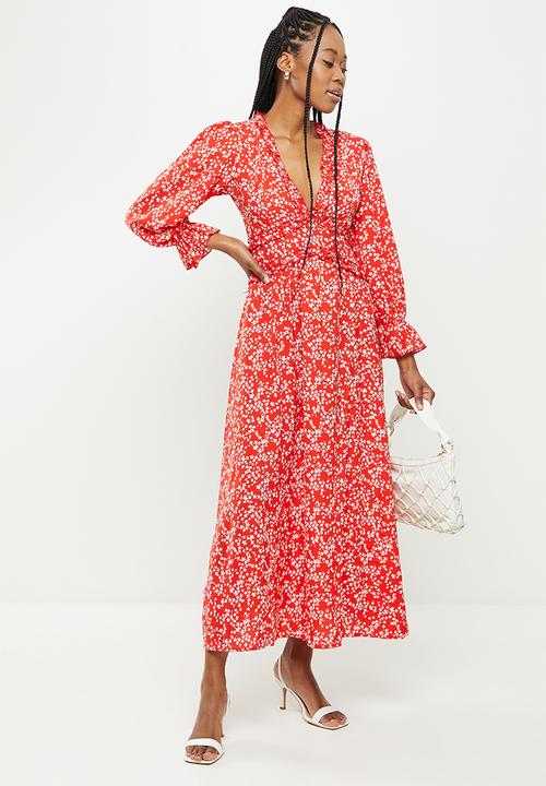 dailyfriday - Floral empire midi dress - red