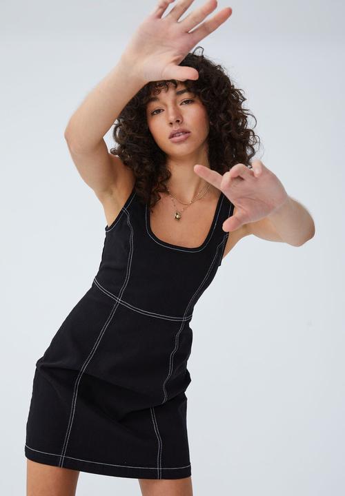 Cotton On - Stretch denim mini dress - black
