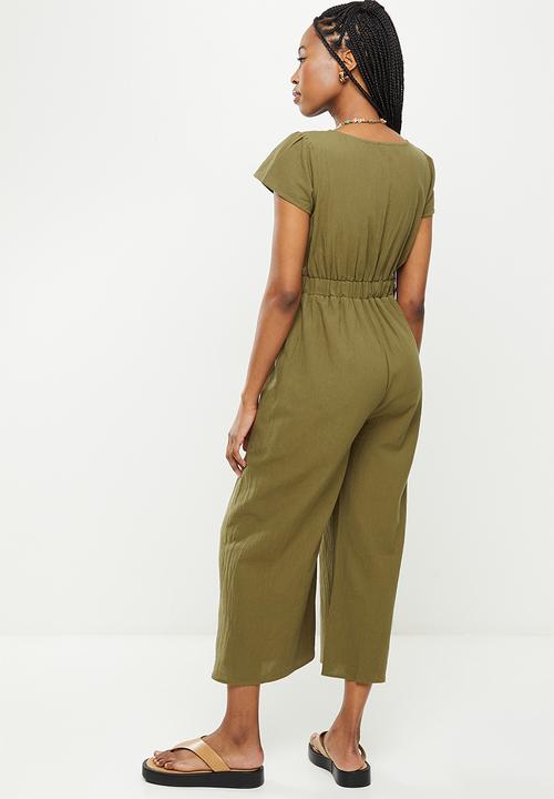 dailyfriday - Tie front wideleg jumpsuit - khaki