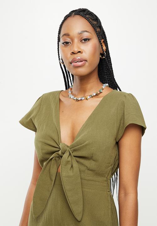 dailyfriday - Tie front wideleg jumpsuit - khaki