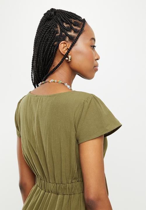 dailyfriday - Tie front wideleg jumpsuit - khaki