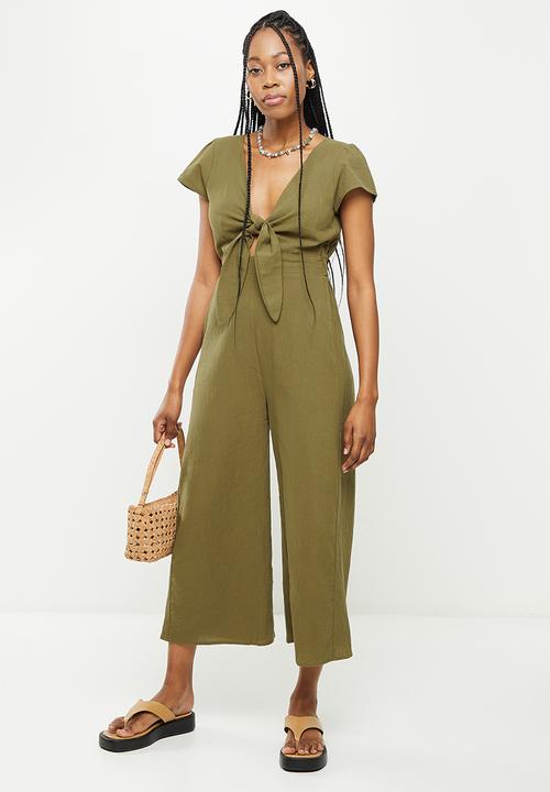 dailyfriday - Tie front wideleg jumpsuit - khaki