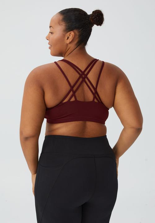 Cotton On - Curve  active strappy sports crop - burgundy