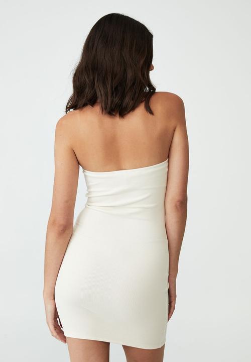 Cotton On - Rib halter mini dress - egg shell white