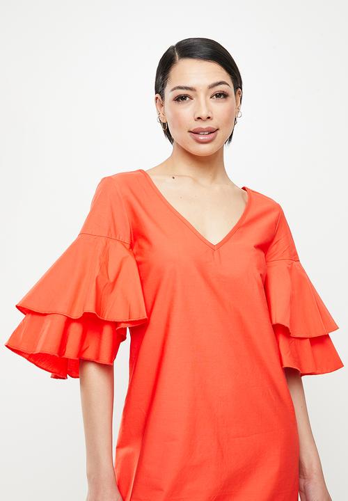Koton - V neck 3/4 sleeve dress - orange