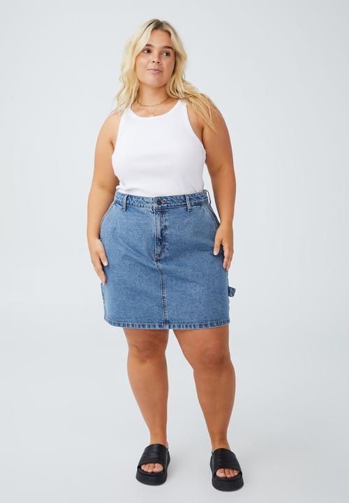 Cotton On - Curve cargo denim mini skirt - stormy blue
