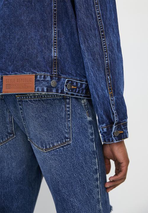 STYLE REPUBLIC - Denim trucker jacket - dk blue acid wash