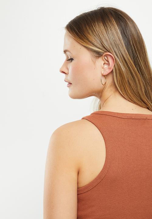 Trendyol - 2-Pack corded super crop knitted singlet - cinnamon & ecru