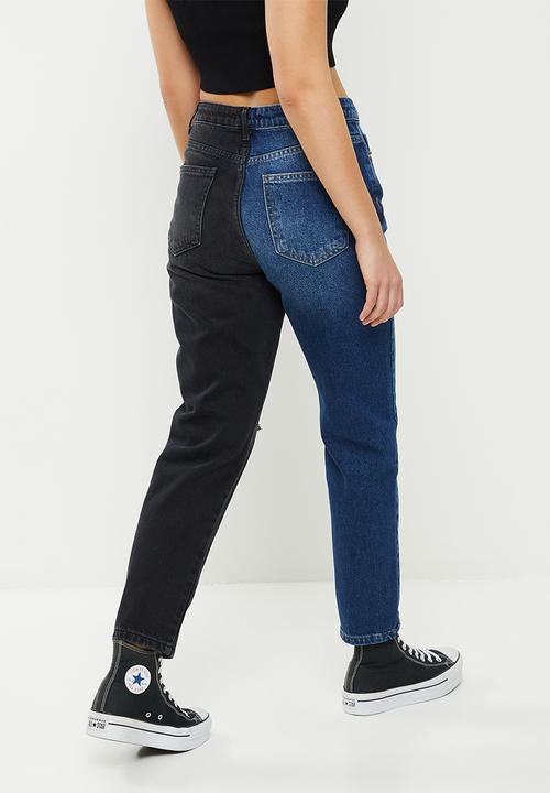 Trendyol - Color block high waist mom jeans - blue & black