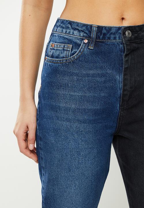 Trendyol - Color block high waist mom jeans - blue & black