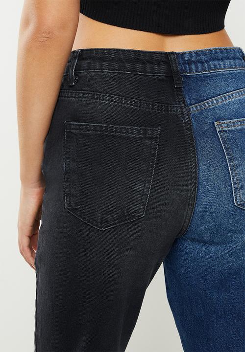 Trendyol - Color block high waist mom jeans - blue & black
