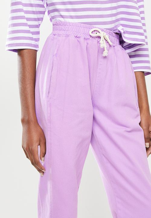 Trendyol - Elastic waist high waist straight jeans - lilac