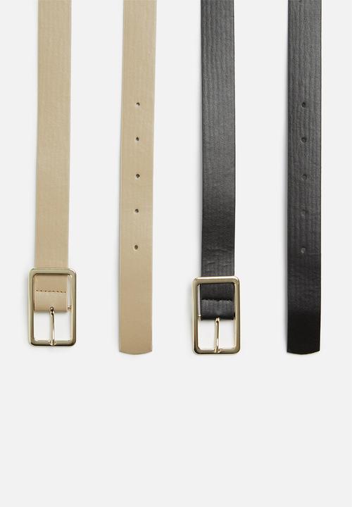 Trendyol - Rectangular two pack belt -  black & beige 