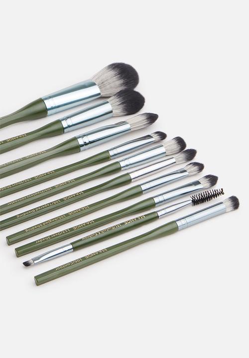 Glam Beauty - Maange 10 Piece Makeup Brush Set + Vegan Leather Pouch - Khaki