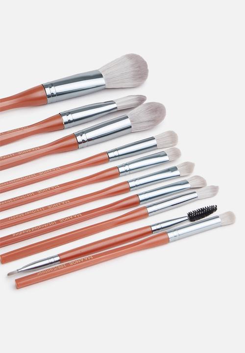 Glam Beauty - Maange 10 Piece Makeup Brush Set + Vegan Leather Pouch - Orange