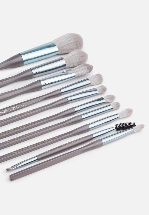 Glam Beauty - Maange 10 Piece Makeup Brush Set + Vegan Leather Pouch - Grey