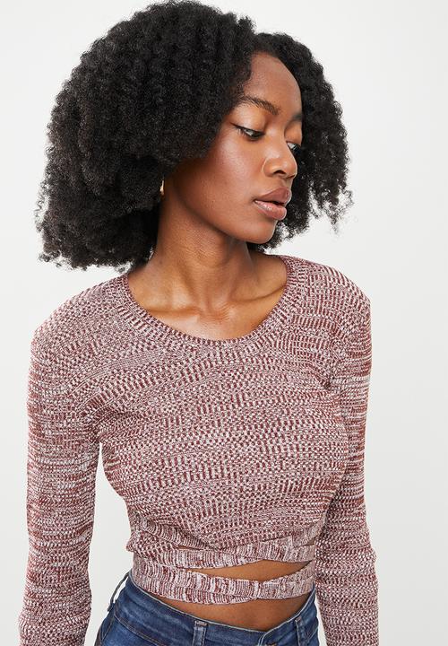 Koton - U-neck knit sweater - burgundy
