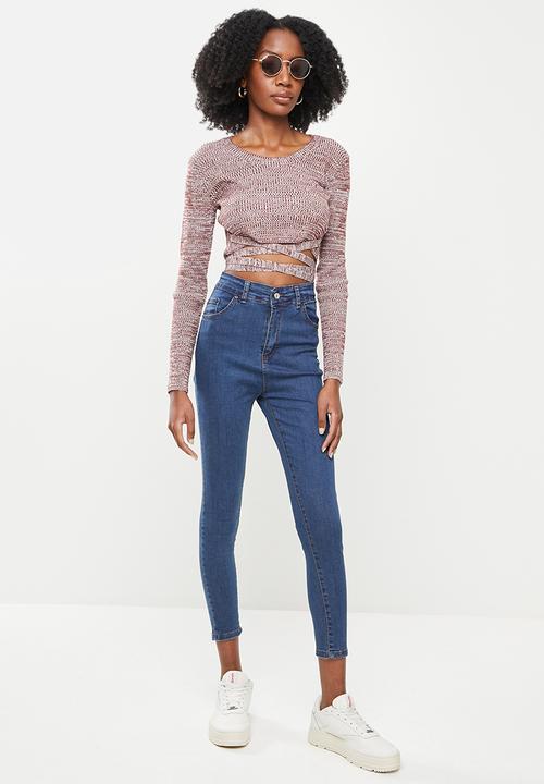 Koton - U-neck knit sweater - burgundy