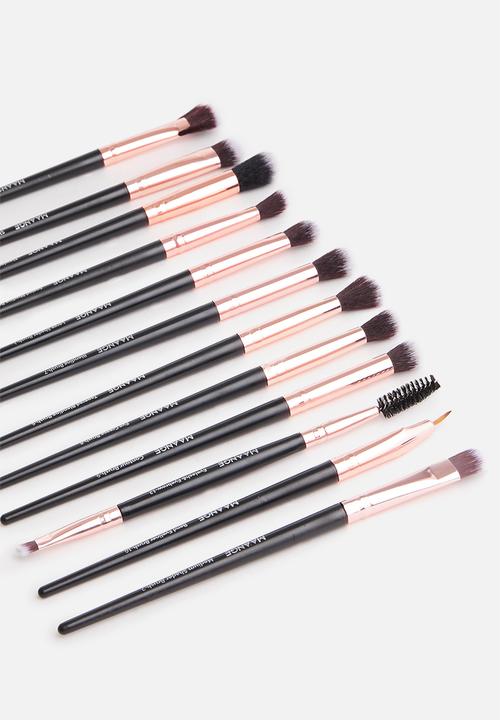 Glam Beauty - Maange 12 Piece Metallic Makeup Brush Set + Pouch - Black