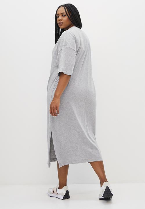 Superbalist - Dropped shoulder T-shirt dress - grey melange