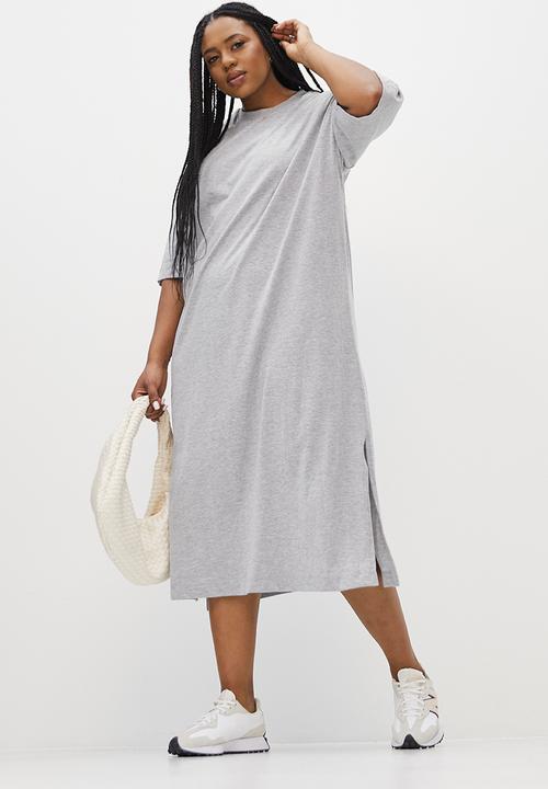 Superbalist - Dropped shoulder T-shirt dress - grey melange