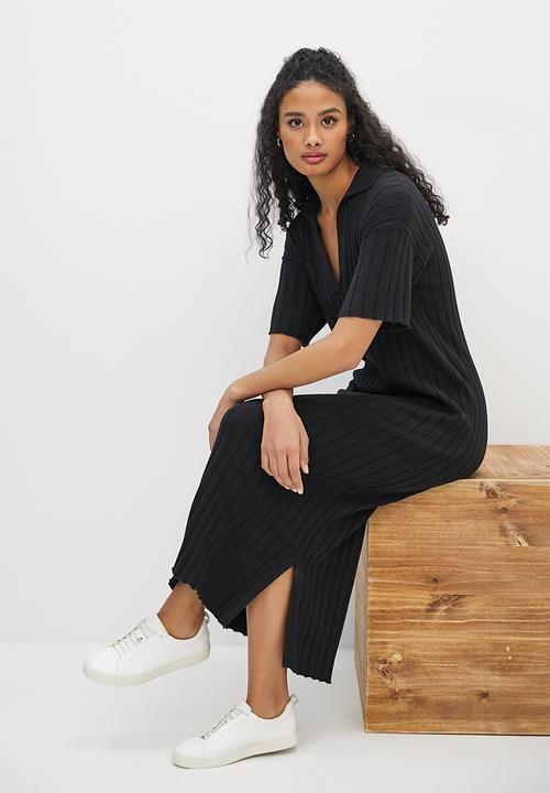edit - Long collared slit tunic - black