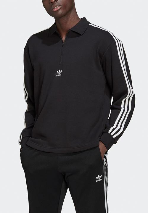 adidas Originals - Adicolor 3-Stripes Long Sleeve Polo Sweatshirt  - black