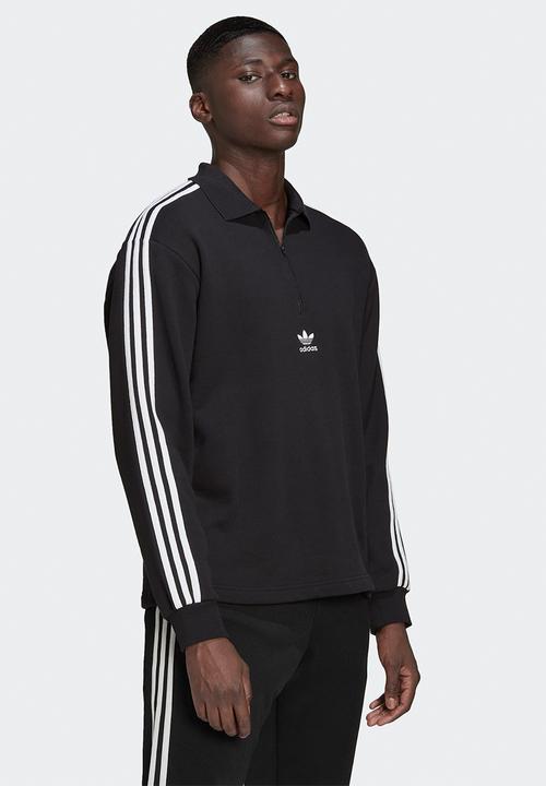 adidas Originals - Adicolor 3-Stripes Long Sleeve Polo Sweatshirt  - black