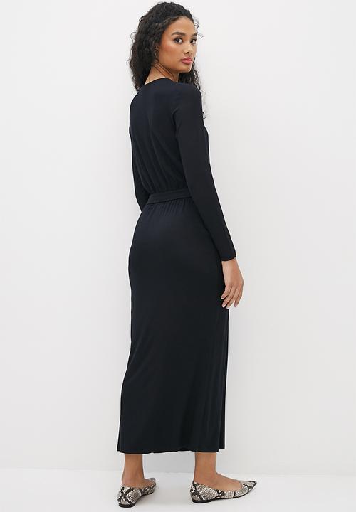 edit - Waisted knit column midi - black