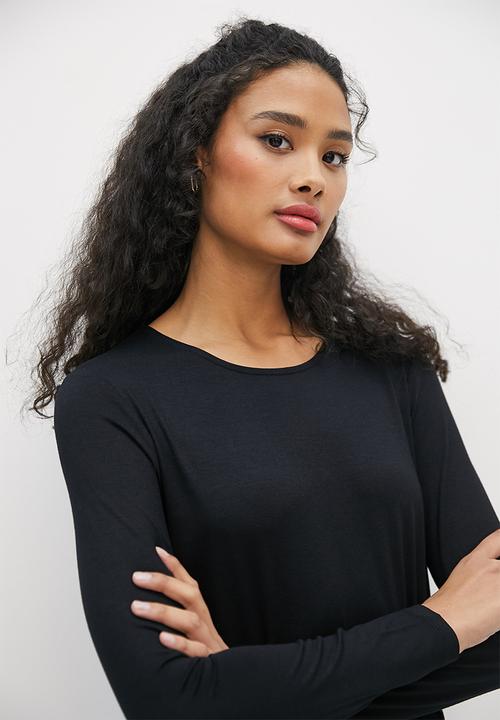 edit - Waisted knit column midi - black