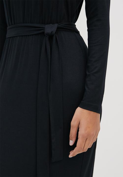 edit - Waisted knit column midi - black