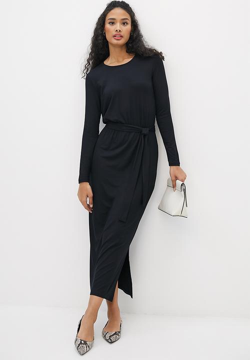 edit - Waisted knit column midi - black