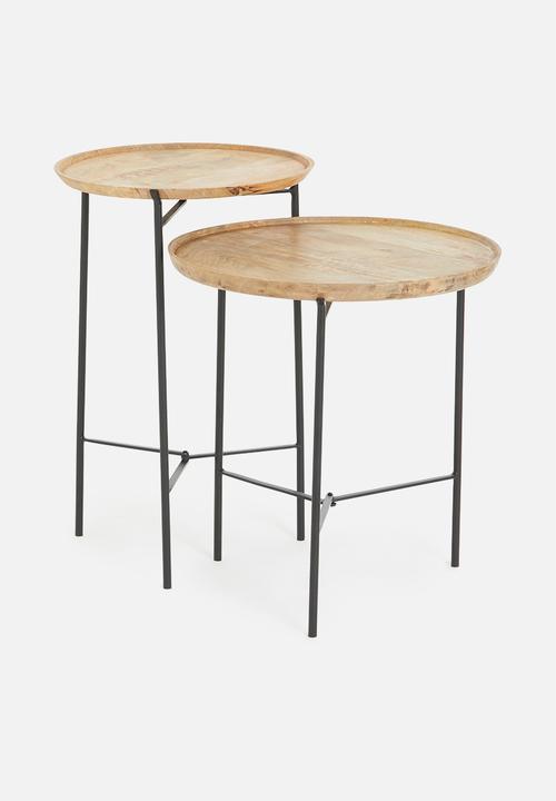 Sixth Floor - Nested wood & metal side tables - natural