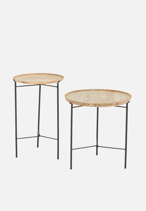 Sixth Floor - Nested wood & metal side tables - natural