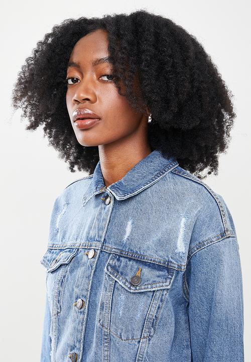 Noisy May - Carol long sleeve destroy  denim jacket - blue 