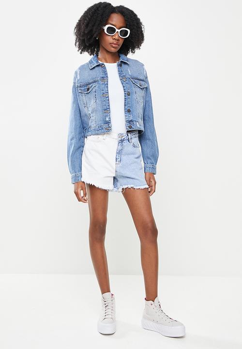 Noisy May - Carol long sleeve destroy  denim jacket - blue 