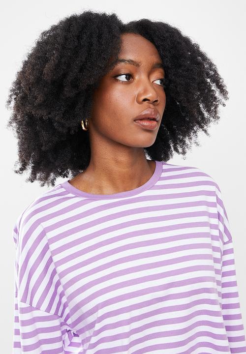 Noisy May - Nelly stripe 3/4 o-neck top- purple & white 